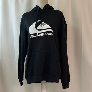 Quiksilver Black and White Logo Hoodie Size Small